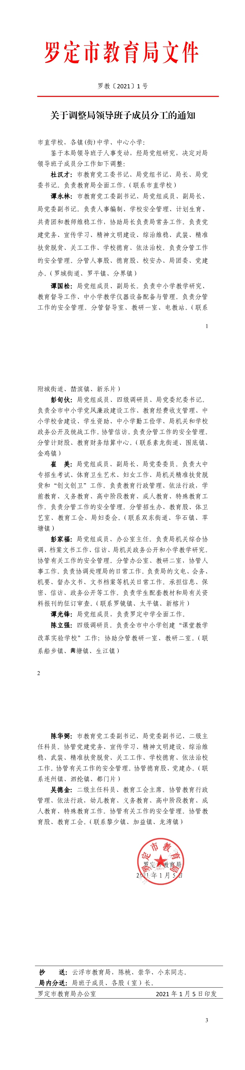 (罗教〔2021)1号)关于调整局领导班子成员和主任、副主任科员工作分工的通知.jpg