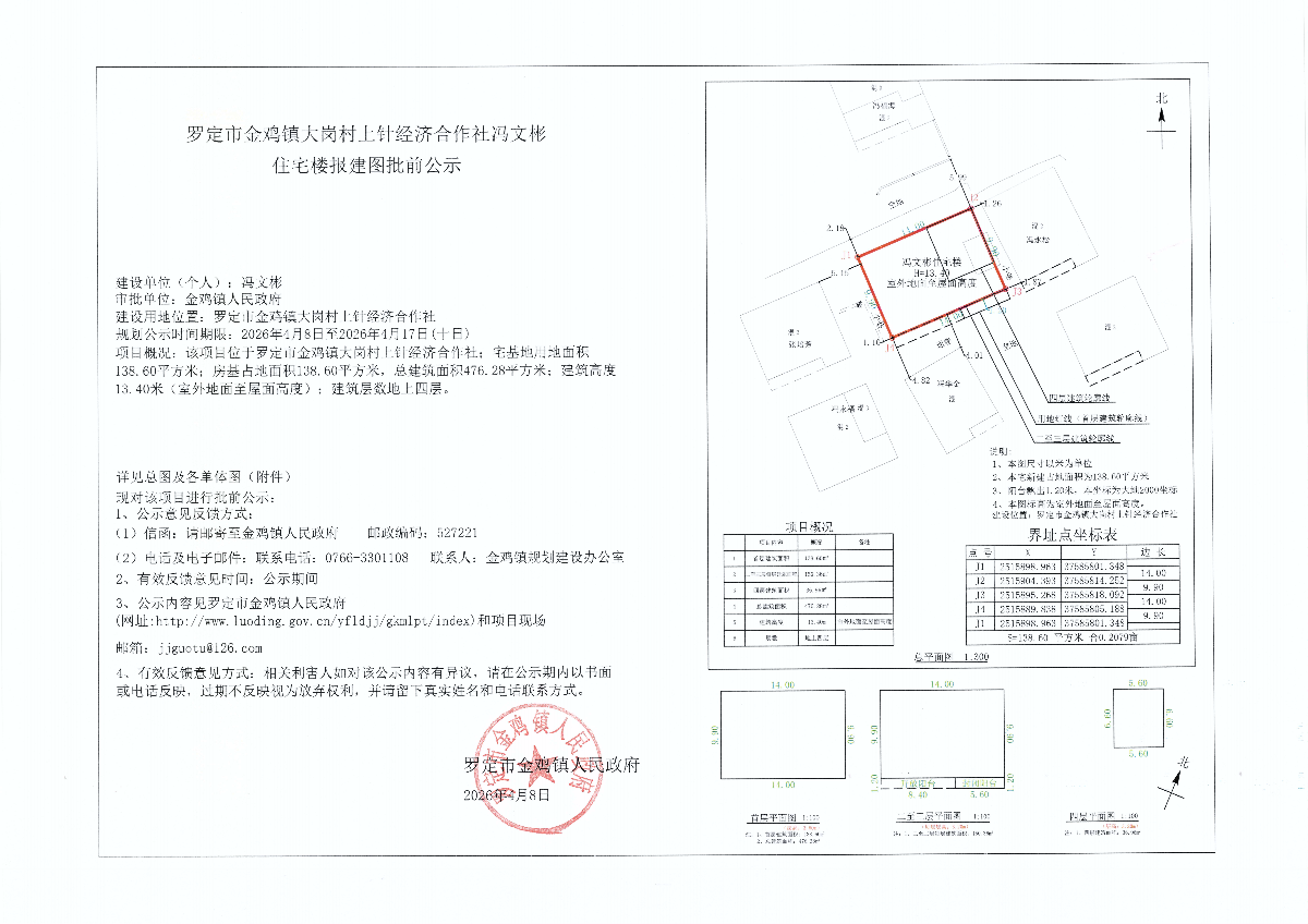 罗定市金鸡镇大岗村上针经济合作社冯文彬住宅楼报建图批前公示_01(1).png