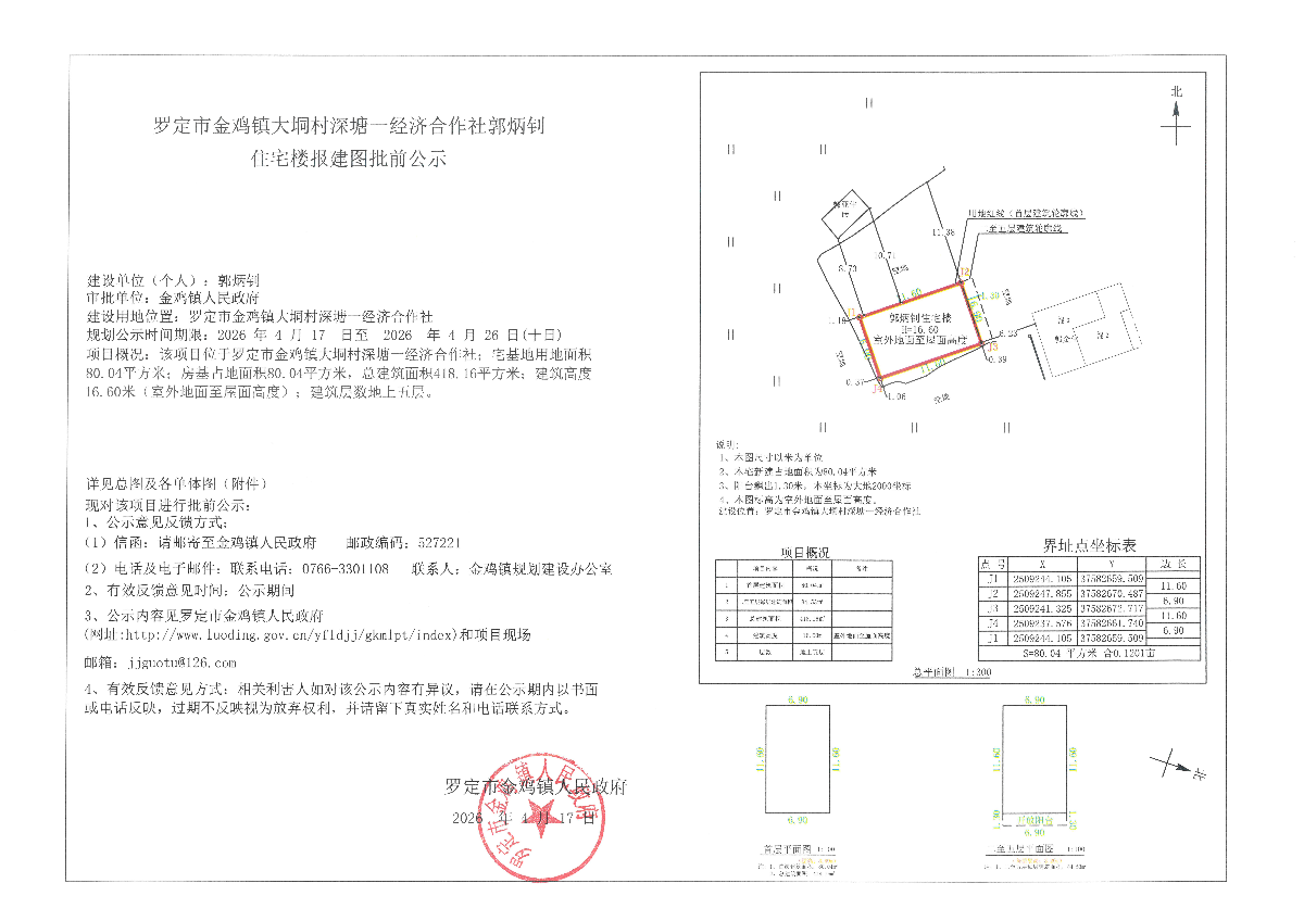 罗定市金鸡镇大垌村深塘一经济合作社郭炳钊住宅楼报建图批前公示.jpg