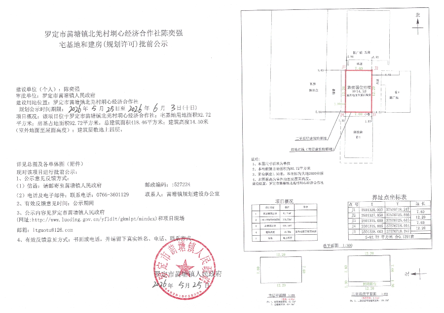 罗定市䓣塘镇北羌村垌心经济合作社陈奕强宅基地和建房（规划许可）批前公示.jpeg