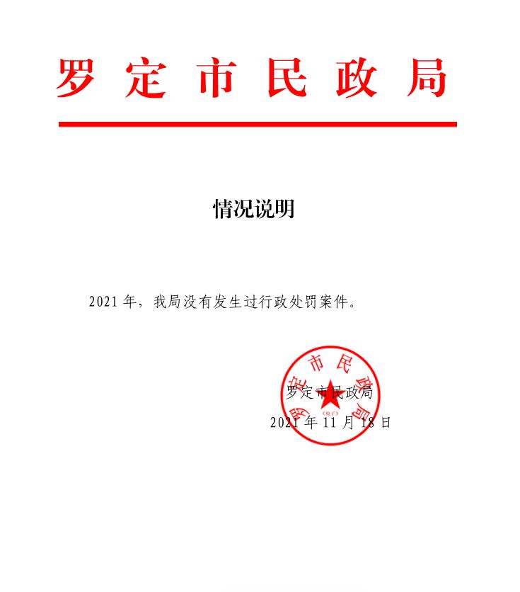 罗定市民政局行政处罚信息公示情况说明